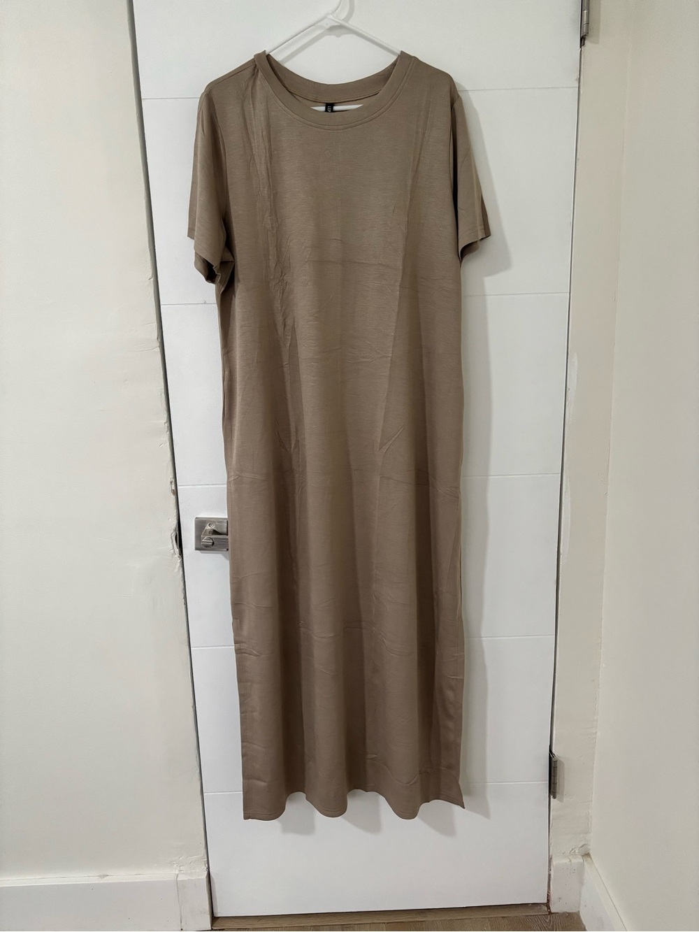 Relaxed Short-Sleeve Maxi Dress in Taupe